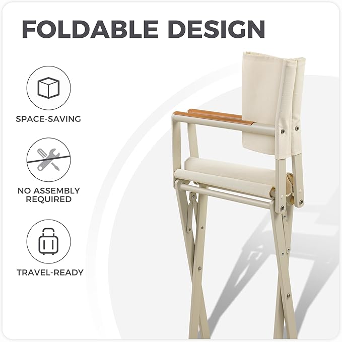 Grand patio Extra-Wide 2-Pack Directors Chairs Folding Dining Chair Set of 2 with Sling and Woodgrain Armrests Outdoor Apricot