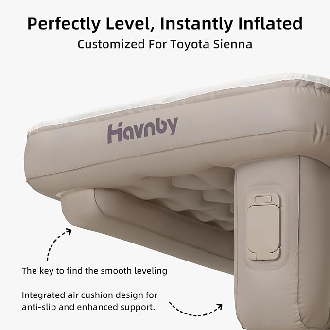 3rd Row Seat TPU Air Foam Mattress Customized Inflatable Mattress for Toyota Sienna Car Camping CozyPad with Rechargeable Built-in Pump Portable Blow Up Travel Sleeping Mat for MPV