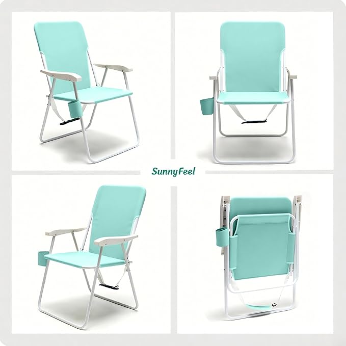 SUNNYFEEL Tall Folding Lawn Beach Chair Lightweight Portable Sand Chair for Adults Heavy Duty 300 LBS with Cup Holders Foldable Camping Lawn Chairs for Camp/Outdoor/Travel/Picnic/Concert/Sports