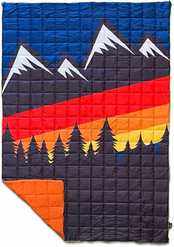 Gorilla Dirt Color Stripe Mountains Puffy Adventure Camp Blanket | Weather Resistant Compressible | Use Outdoors and Indoors | Adventure Ready