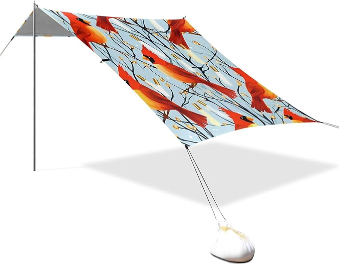 Christmas Northen Red BirdCamping Sun Shelters 9.2 x 10.5 FT Beach Canopy Tent Sun Shade with Carrying Bag for Camping Trips Fishing Backyard Fun or Picnics 21341300