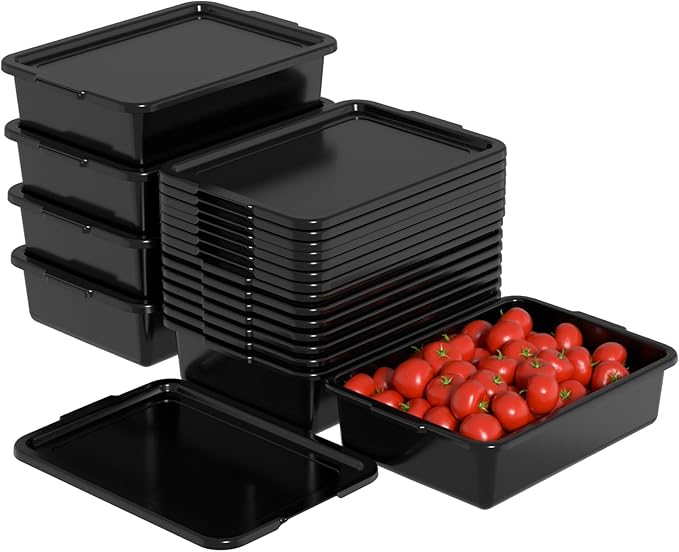 Obstnny 12 Pack 13 L Commercial Bus Tub with Lid Plastic Bus Box Black