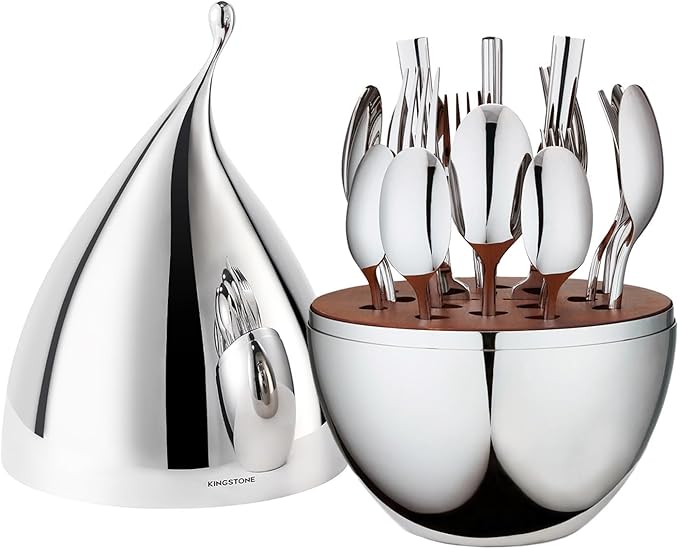 KINGSTONE Silverware Set with Waterdrop Storage Organizer 20-Piece Forged Flatware Cutlery Set in Gift Box Premium Stainless Stee Service for 4 Mirror Polished Ideal for Kitchen Wedding Gift