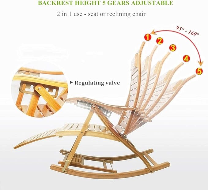 ReclinerWood Foldable Rocking Chair Adult Nap Chairs PortableErgonomic Lounge ChairCamping Beach Portable Chairs for AdultsPortable Recliners Poolside Outdoor Y