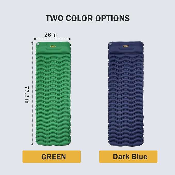 Ultralight Sleeping Pad with Pillow– Inflatable Camping Mat for Backpacking Traveling and Hiking Compact and Portable (Green)