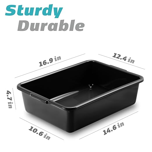 Commercial Bus Tubs/Dishwashing Tubs 13L Plastic Restaurant Basin Utility Tub/Tote Box Set of 4 Black