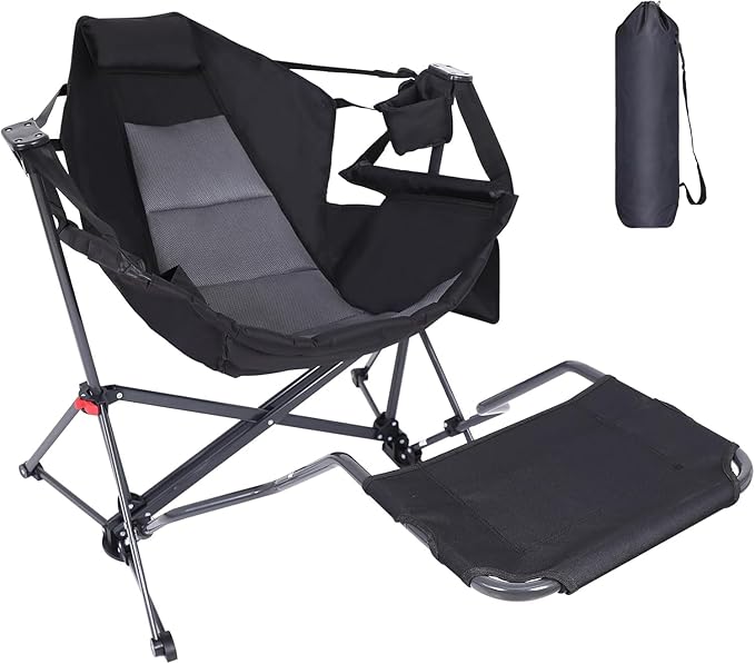 Hammock Chair Hammock Camping Chair with Removable Footrest Rocking Chair Outdoor Camping Chair Swing Hammock with Stand Carry Bag Cup Holder (1 Pack)