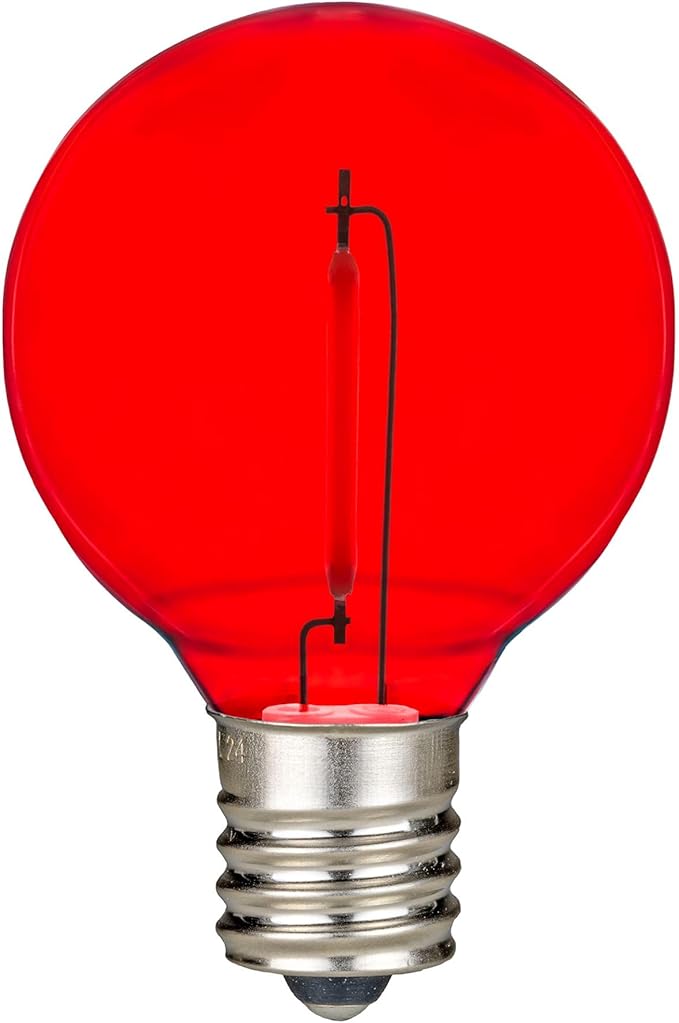 Novelty Lights 25 Pack Red G40 LED Filament String Light Bulbs E12/C7 Candelabra Base 5 Watt Equivalent Shatterproof Replacement Bulbs for Patios Canopy Lighting