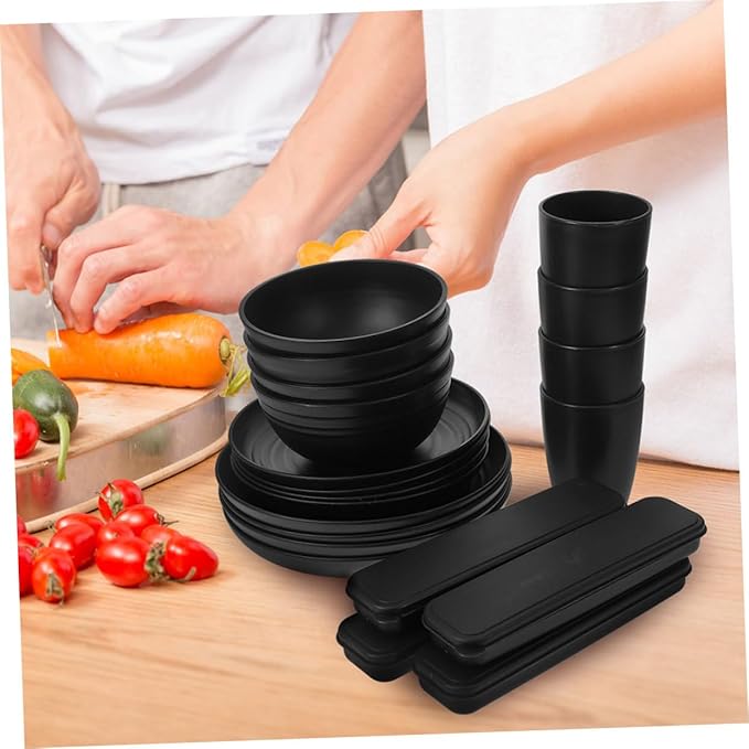 STOBAZA 4Sets Camping Tableware Reusable Dining Dishes with Bowls Plates Cutlery and Cups Compact Portable for Outdoor Picnics Dishwasher