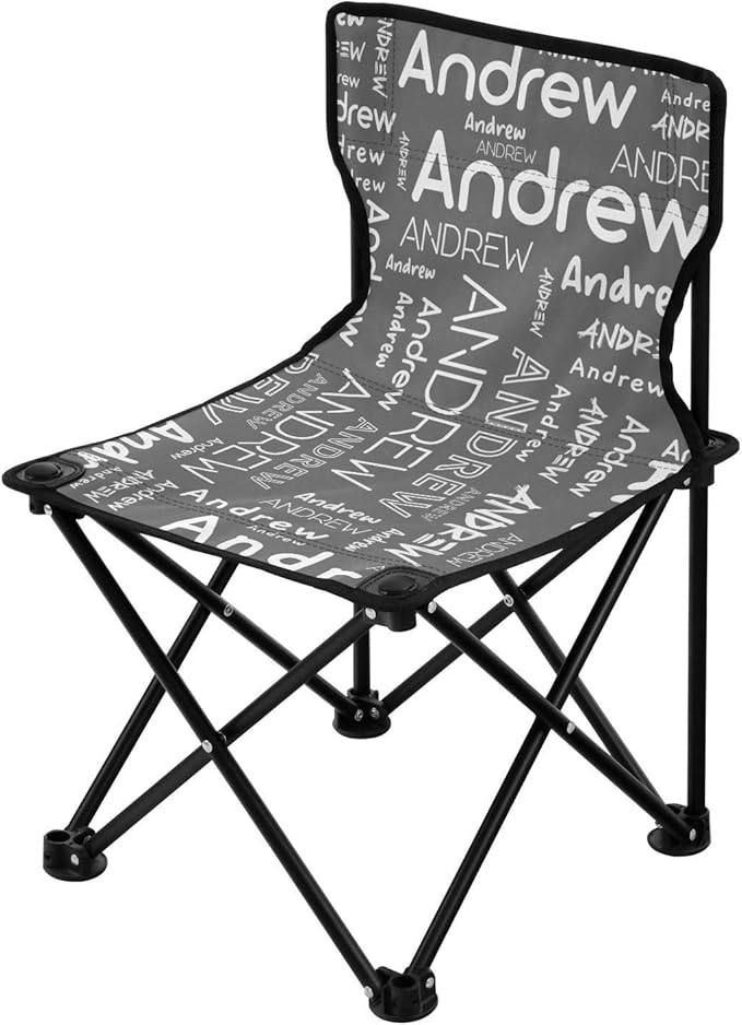 Sinestour Dark Gray Custom Folding Camping Chair for Teen Child Personalized Name 14.6×14.6in Portable Outdoor Chair with Carry Bag for Beach Picnic Travel