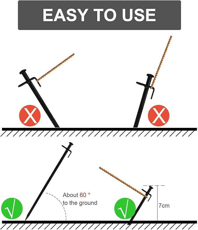 Kisangel 8pcs Heavy Duty Steel Ground Stakes 30cm Camping Pegs Yard Anchors for Outdoor Tent and Tarp Shelter Accessories