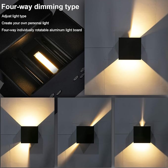 4 Pack LED Outdoor Sconces Wall Lights 20W Exterior/Interior Up and Down Lights IP65 Waterproof Modern Outdoor Lighting Fixtures Square Aluminum Wall Mount Light Black 6500K Cold Lights
