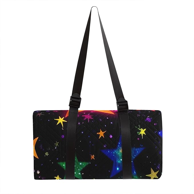 Outdoor Picnic Blanket Portable Ultrasonic Waterproof Picnic Cartoon Stars Colorful Printed Camping Beach Mat for Sand and Wet Grass Hiking (Colorful Stars-2 L
