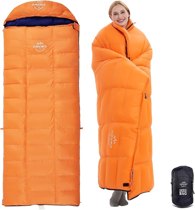 0 20 Degrees F Down Sleeping Bag for Adults4 Season Cold Weather Rectangle Wearable Down Sleeping Bag for Camping HikingCan be Used as Blanket Quilt or Cloakwith Mesh Sack Buckle Strap