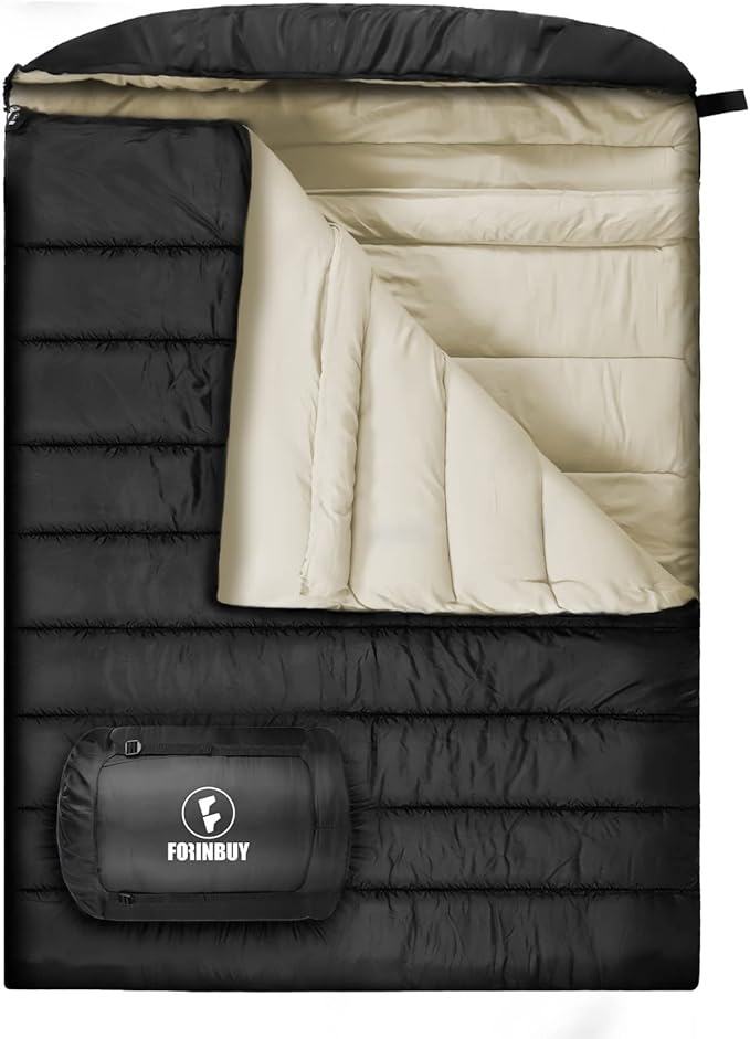 Double Sleeping Bag for Adults 3-Season Queen Size 2 Person Waterproof Sleeping Bag for Couples &amp Family Extra Soft &amp Large Camping Sleeping Bag for RV Travel Home Use (Fits Up to 6'2)