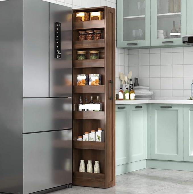 7-Tier Slim Pull-Out Storage Shelf Narrow Space Organizer for Kitchen Laundry Bathroom Living Room Freestanding Open Shelving Unit for Small Spaces Slim Gap Storage Rack with Handle