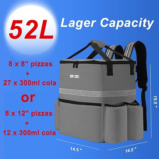 Insulated Food Delivery Backpack with Cup Holder - Perfect for Uber Eats Doordash &amp Postmates. Leakproof and Reflective Gray Bag for Hot/Cold Food Delivery on Bike.
