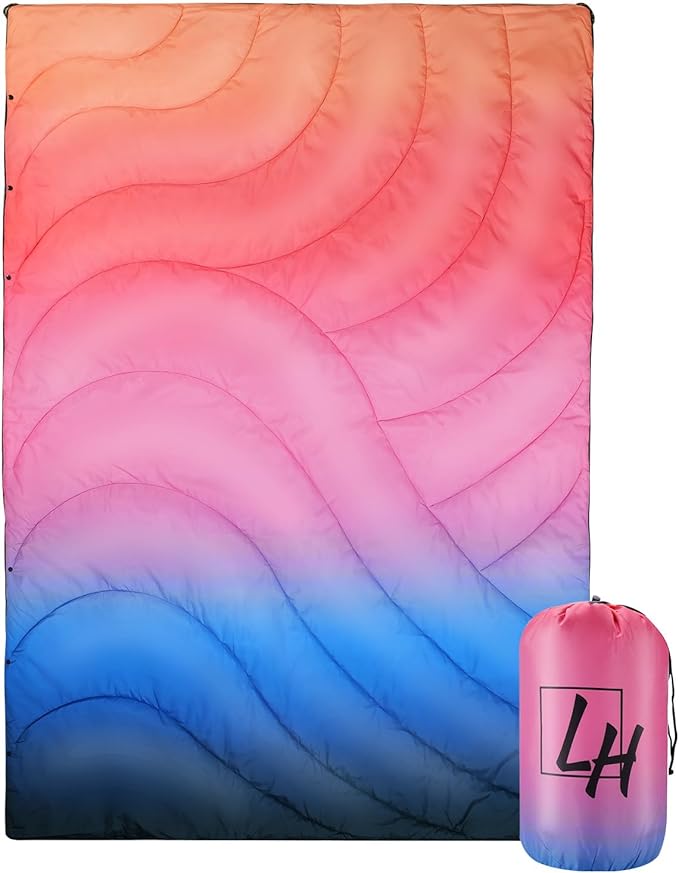 Outdoor Puffy Camping Blanket Lightweight Down Alternative Puffy Waterproof Stadium Blanket with Portable Bag Lightweight Camping Blanket for 2 People Cold Weather Sports Travel Car 79*54 inch