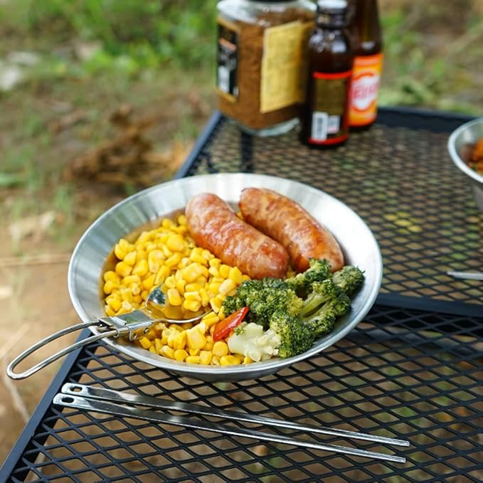 4PCS Camping Mess Kit Stainless Steel Camping Dishes Set Dinnerware for 1-2 Person Dishes and Bowl Set for Backpacking Hiking Picnic RV Travel