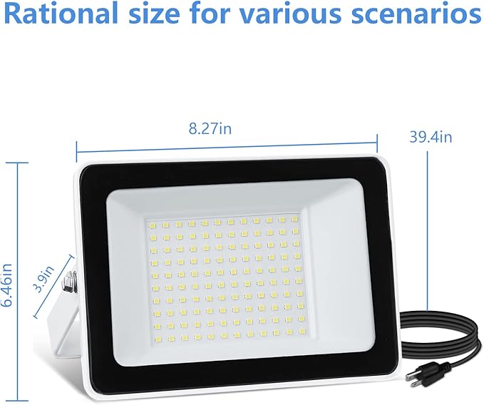 UFOND 10000 Lumens LED Flood Lights100W Outdoor Waterproof Floodlights Lighting Angle AdjustablePortable Light with Plug for GarageYardGardenPorch(2 Pack)