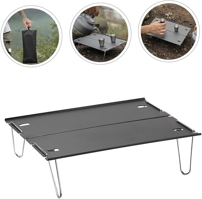 VICASKY 1set Portable Folding Camping Table Lightweight Alloy Desk Legs for Easy Storage for Picnics Beach Hiking and Outdoor Gatherings Black