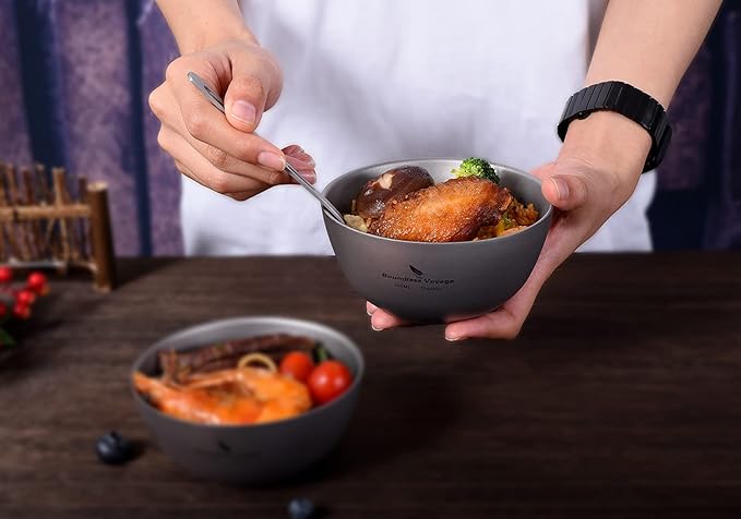Boundless Voyage 250ML Titanium Double Wall Bowl Ultralight Portable Metal Food Rice Bowl Indoor Outdoor Camping Tableware for Adult Children Ti1093T