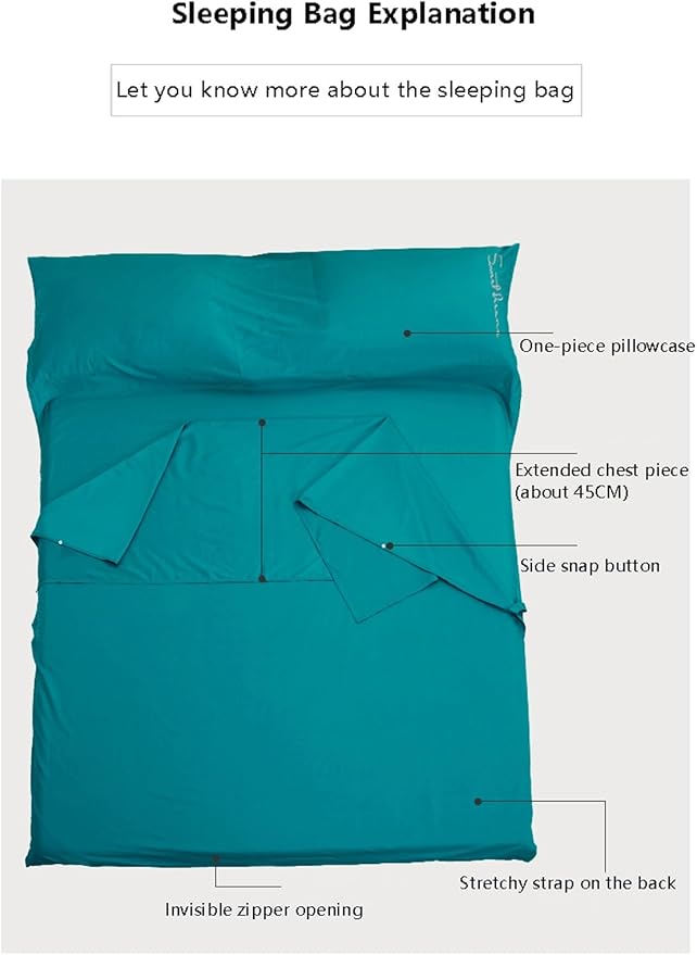 RUZGAR Sleeping Bag Liner Large Small Sized Travel Sheet 300 Thread Count Long Staple Cotton Ultra Lightweight Sleep Liner Single Double Travel Bed Sheet (Color : Blue A Size : 160x210cm-63x82)