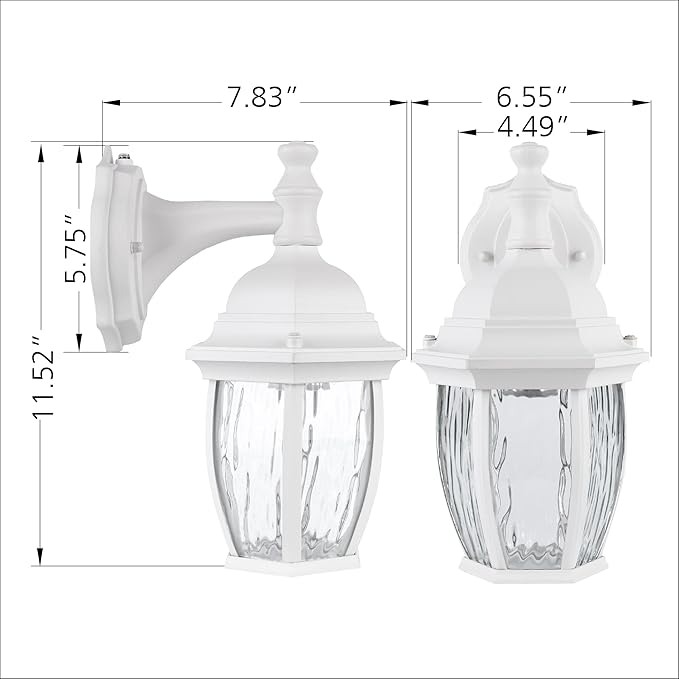 Outdoor Wall Sconces Dusk to Dawn Large Waterproof Porch Light Fixture for Doorway Patio Garage Entryway Aluminum Housing Plus Clear Water Glas White 2-Pack