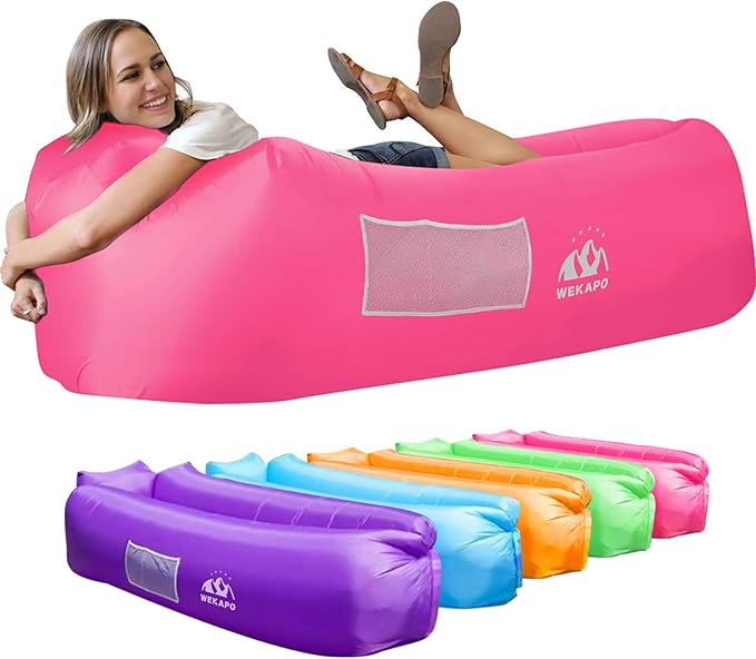 WEKAPO Inflatable Couch Air Lounger Chair - Camping &amp Beach Accessories Portable Blow up Sofa for Hiking Lawn Indoor/Outdoor Movies &amp Music Festivals. Lightweight and Easy to Set Up Air Ham