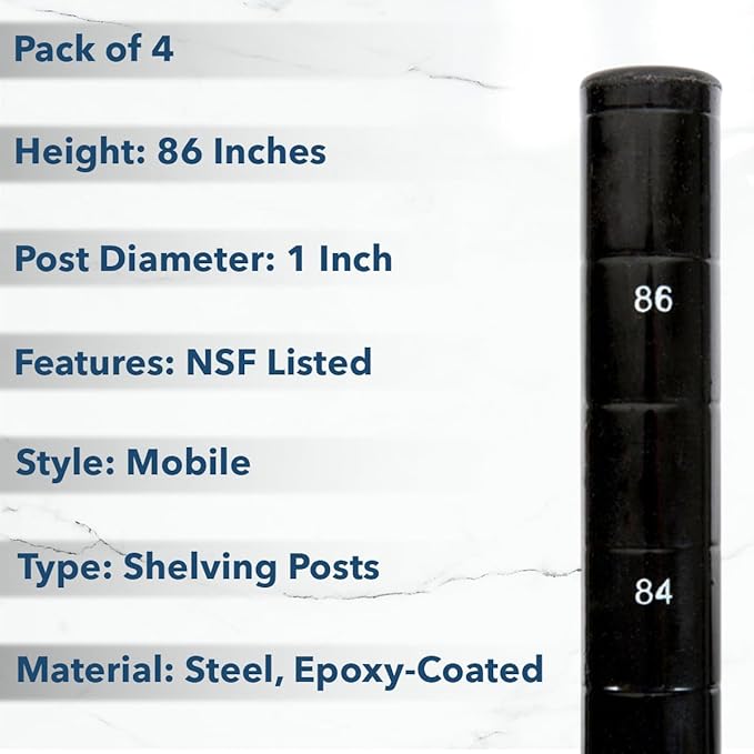 Pack of 4 Mobile Wire Shelving Posts Customize Poles Height: 8 - 86 Heavy Duty Pole (Chrome Black Epoxy Green Epoxy) Replacement Poles for Shelves (1)