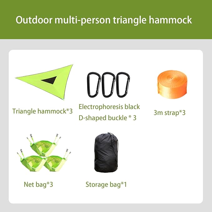 Triangle Hammock 10FT Heavy Duty 300LBS-1000LBS Capacity for 1-3 Person Portable Camping Hammock with Storage Bags Multi-Person Hammock for Outdoor Backpacking Travel (Green-2.8m-150kg)