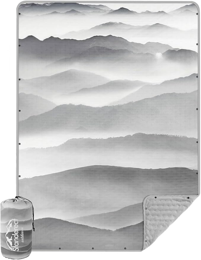 Outdoor Camping Quilt Warm Thick Blanket with Polar Fleece Packable Down Wearable Camp Blankets with Snap Buttons Soft Puffy Quilt for Cold Weather (Mountains 76'' x 56'')