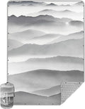 Outdoor Camping Quilt Warm Thick Blanket with Polar Fleece Packable Down Wearable Camp Blankets with Snap Buttons Soft Puffy Quilt for Cold Weather (Mountains 76'' x 56'')