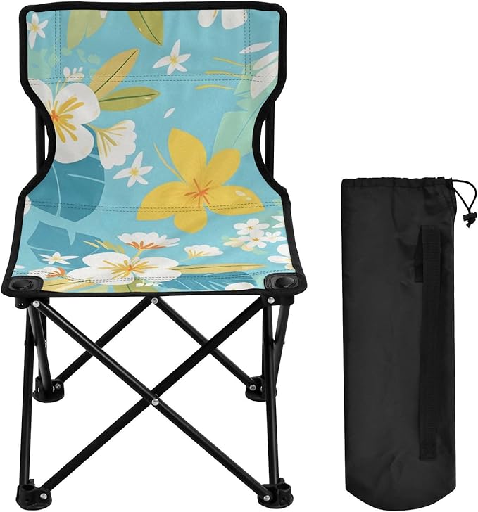 White Yellow Flowers Portable Camping Chairs Folding Chair - Durable Oxford Fabric Lightweight Iron Frame Easy Fold Design - Ideal for Outdoor Activities Camping Fishing and Travel