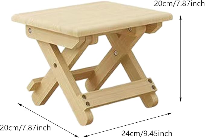 Compact Folding Wooden Stool Garden Stool Reinforced Cross Bar Picnic Stool for Bedroom 2 Piece