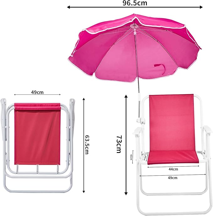 Folding Beach Chair with Umbrella Portable Heavy Duty Camping Chair for Adults Lightweight High Back Chair with Detachable Sun Shade Supports 265lbs for Beach Park Travel Outdoor (Pink)