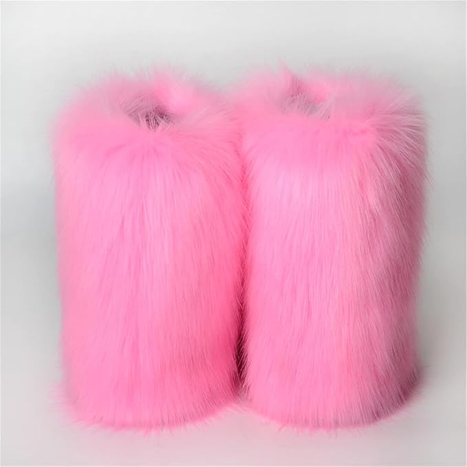 Womens Furry Faux Fur Booties Winter Warm Snow Ankle Boots Fuzzy Fluffy Furry Mid Calf Boots Outdoor Comfy Flat Shoes