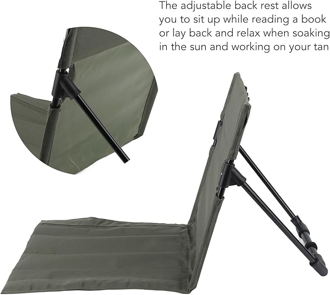 Outdoors Beach Loungers Beach Lounge Chairs Beach Chairs Portable Folding Beach Mat Lounge Chair with Oversized Zippered Pocket Adjustable Backrest Storage Pouch for Camping Beach (OD Green)