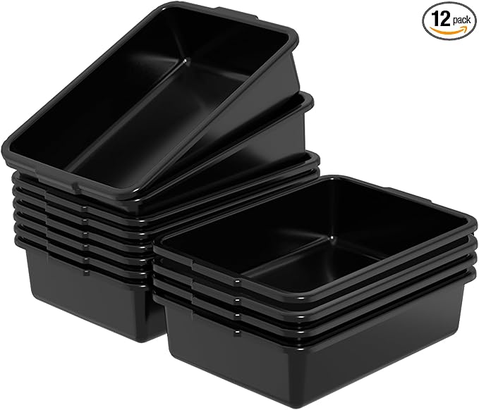 13 L Commercial Bus Box 12 Pack Food Service Plastic Bus Tubs Black