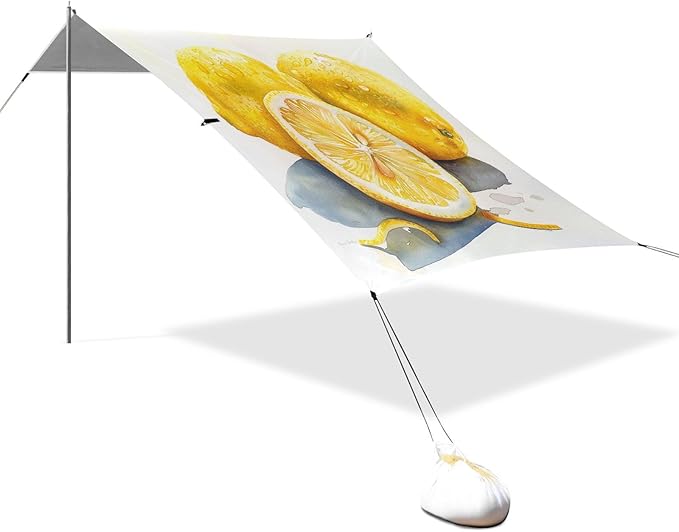 ALAZA Lemon Watercolour Beach Tent Sun Shelter UPF50+ Protection Beach Shade Canopy w/ 4 Sandbags for Outdoor Camping Fishing Backyard Fun Picnic 10x9 ft