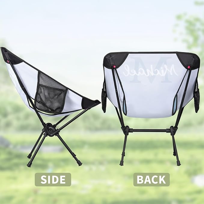 Custom Blue Portable Camping Chair Personalized Backpacking Chair with Name Lightweight Foldable Chairs for Hiking Beach