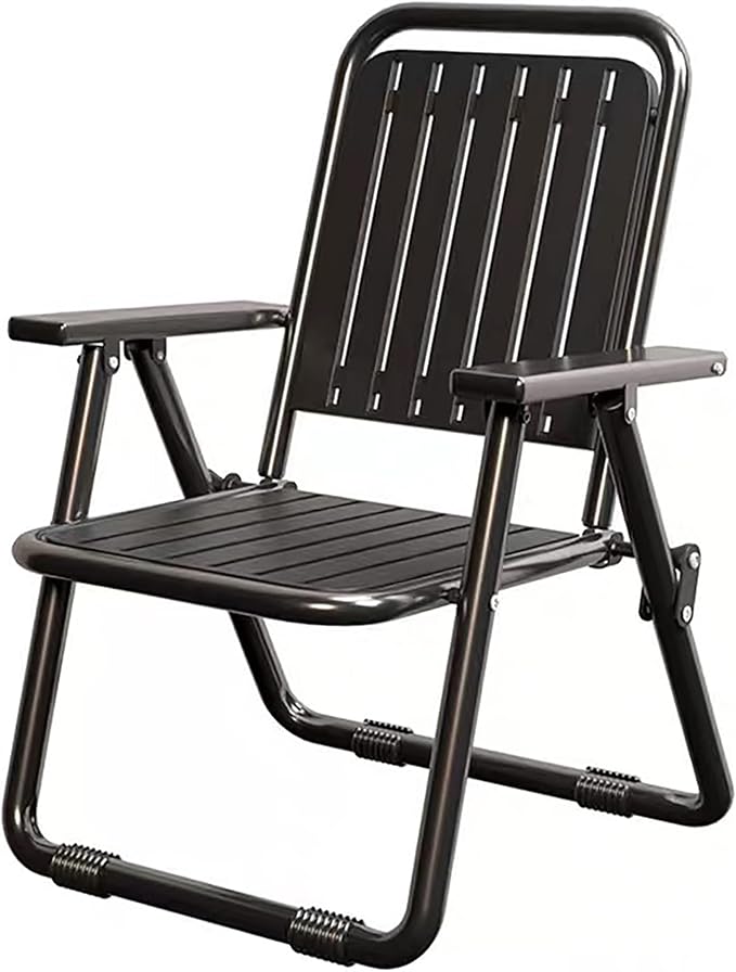 Foldable Outdoor Chair with Widening Armrests Portable Camping Beach Chair (Reinforced Black)