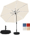 Sundale Outdoor Olefin 5-Year-Non-Fading Solar 104 LED 11FT Solar Patio Umbrella with Sand Bag Base Outdoor Umbrella with Tilt and Crank Beige