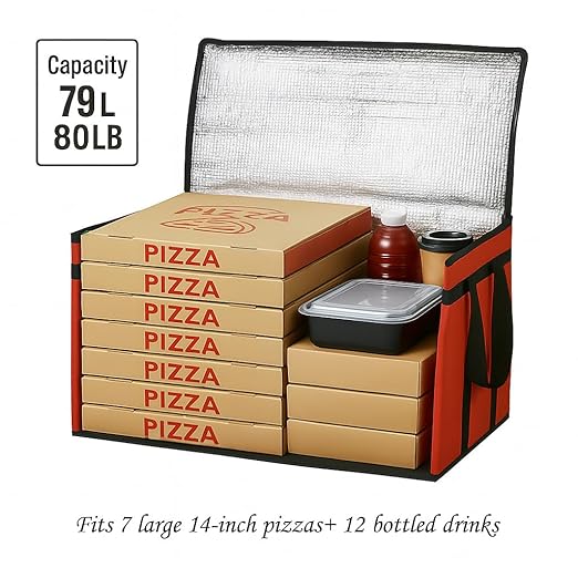 Bodaon 10-Pack Insulated Food Delivery Bag XXXL Catering/Pizza Cooler Bags Rideshare Delivery Bag Warmer/Frozen Cold/Hot Thermal Styrofoam Carrier for Car/Travel/Shopping