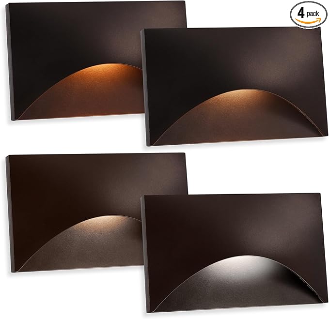 Energetic 5CCT 120V LED Indoor Outdoor Step Lights 2700K/3000K/3500K/4000K/5000K Stair Lighting 3W Dimmable LED Lights for Step Stair CRI90 ETL Listed IP65 Waterproof Aluminum Bronze Pack of 4