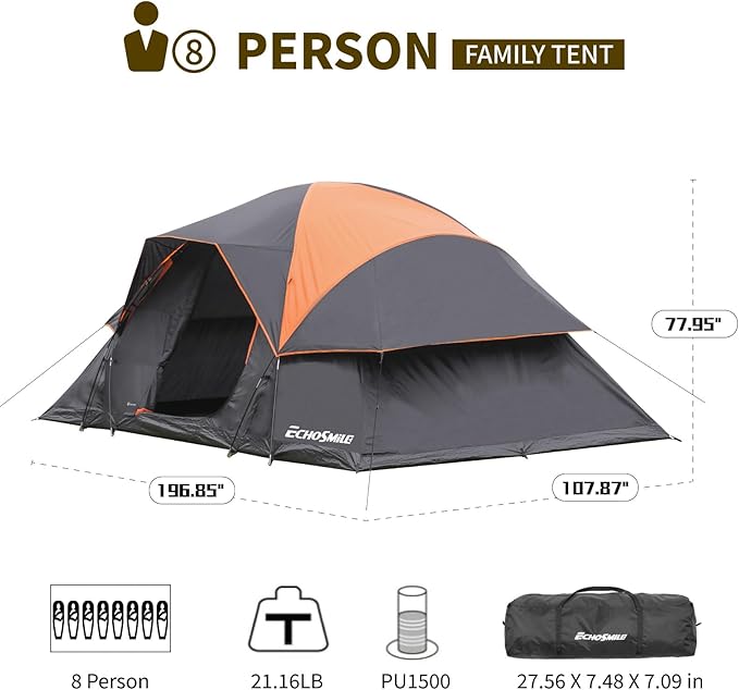 EchoSmile 10/12 Person Camping Tent Waterproof Windproof Tent with Rainfly Easy Set up for Outdoor Family Camping Party