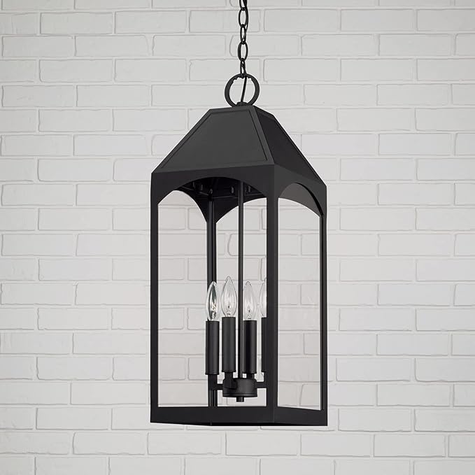 Capital Lighting 946342BK Burton Clear Glass Outdoor Hanging Lantern 4-Light 240 Total Watts 27 H x 10 W Black