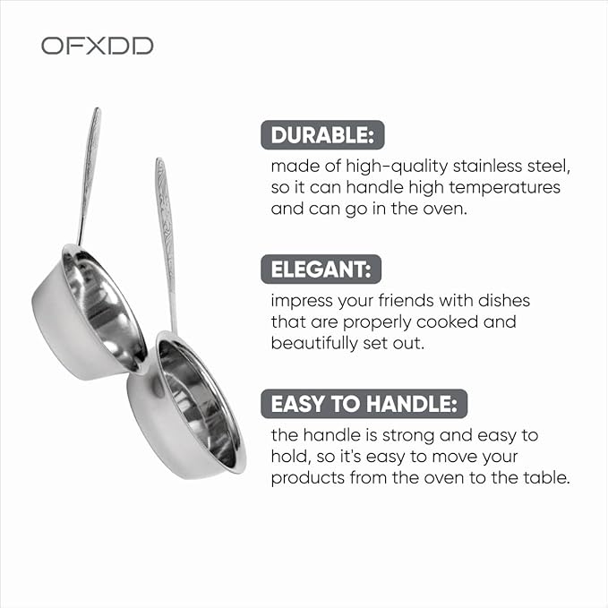 2 Pcs Cocotte 3.15 Inch and 2 Pcs Cocotte 3.54 Inch - Mini Cocotte with Handle - Ramekin for Baking Julienne of Stainless Steel Oven Safe OFXDD