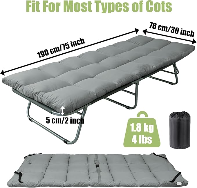 Tuphen Cot Mattress Pad-Cot Pads for Camping Cot Mattress Topper Camping Mattress Sleeping Pad 75x30 Soft Lightweight Quilted Pads for Camp Cot/RV Bunk/Narrow Twin Beds