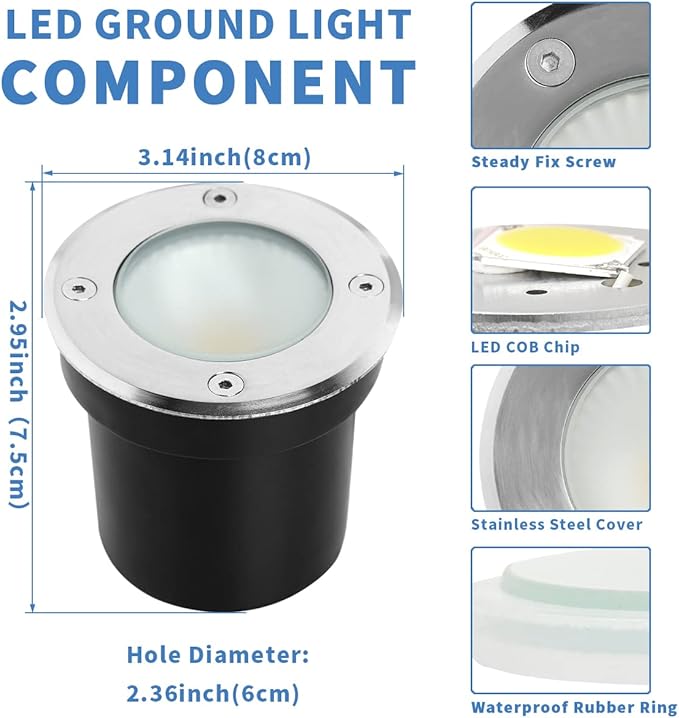 EAGLOD LED Low Voltage Landscape Lights - 10W In-Ground Lights 12V/24V Landscape Lighting with Waterproof IP67 Rating (8 Pack 2700k)